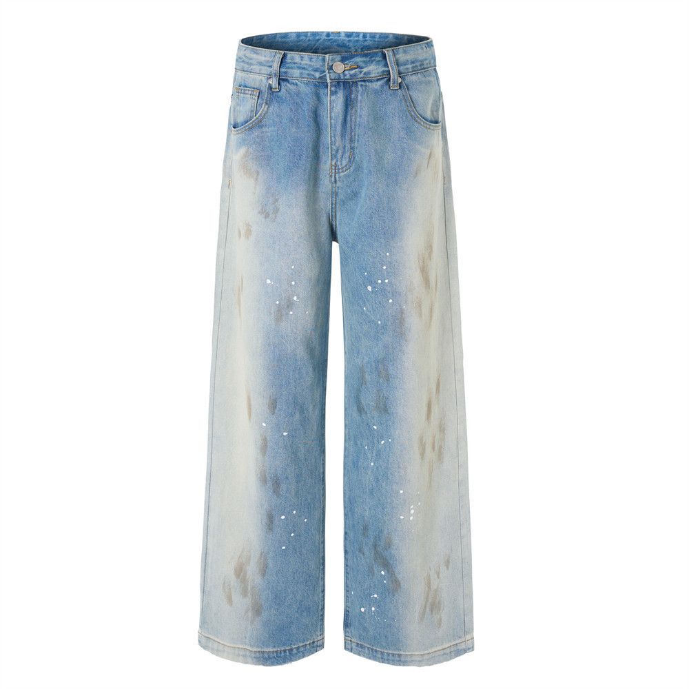 Vintage Men's ink-splashed distressed dirty loose straight jeans Size US 32 / EU 48 - 1 Thumbnail