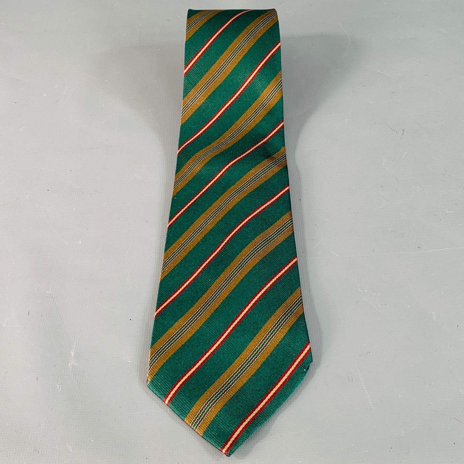 Fendi FENDI Green Beige Diagonal Stripe Silk Tie Size ONE SIZE - 2 Thumbnail