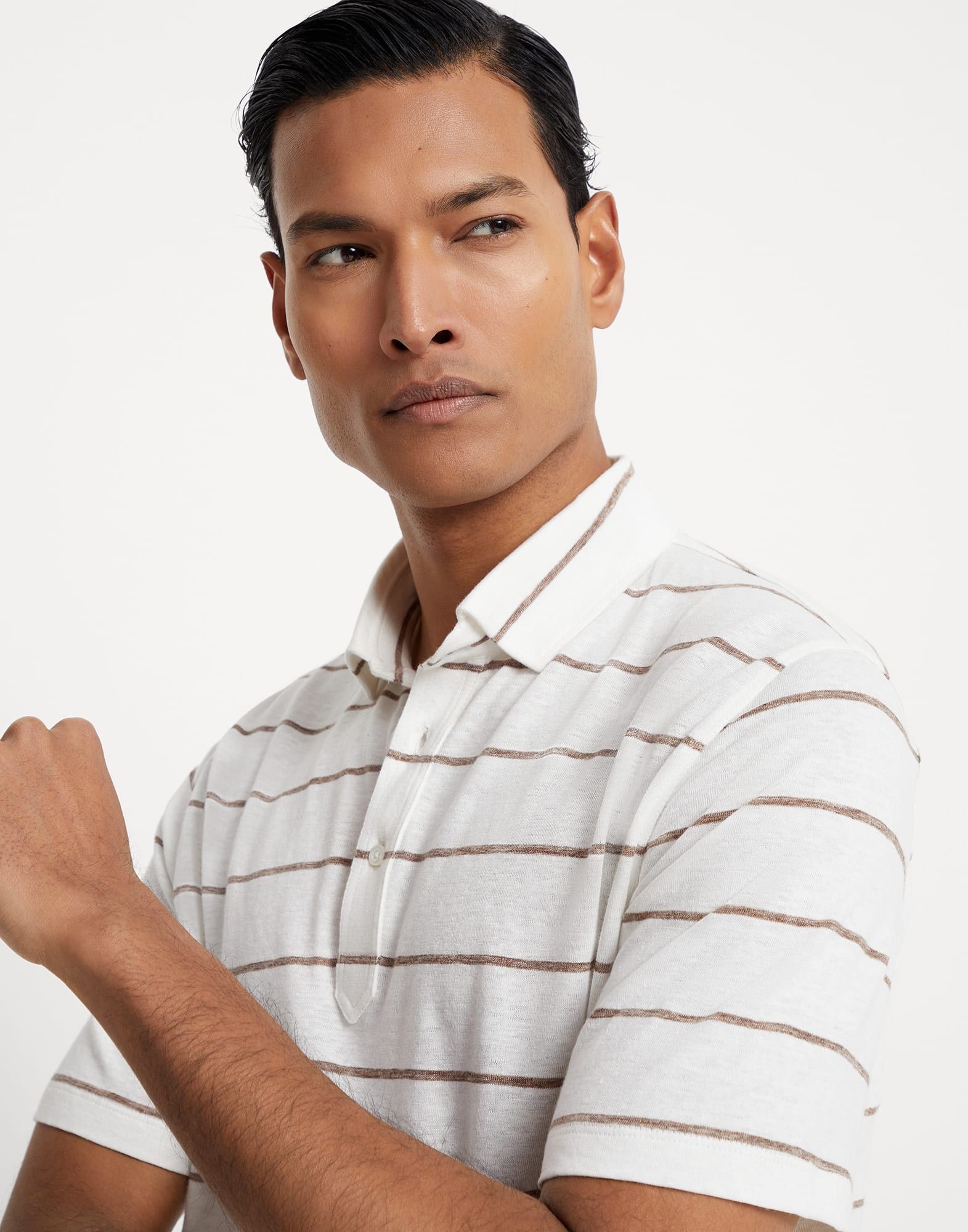 Brunello Cucinelli o1w1db10925 Polo Shirt in Brown / White Size US XS / EU 42 / 0 - 3 Thumbnail