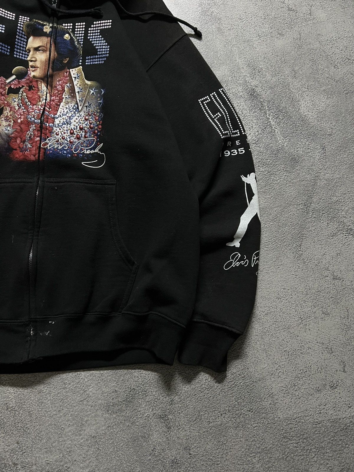 Band Tees × Vintage Vintage Elvis Presley 🖤 Faded All Over Print Zip Hoodie 90’s Size US XL / EU 56 / 4 - 8 Thumbnail