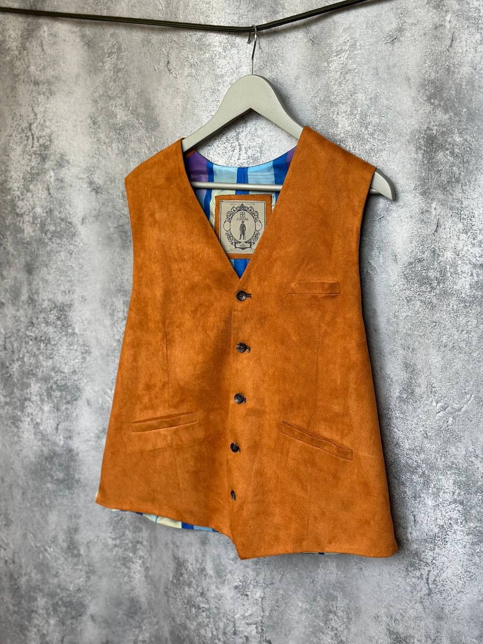 Designer House of Cavani Orange Suede Look Waistcoat Vest Retro Size 44R - 1 Thumbnail