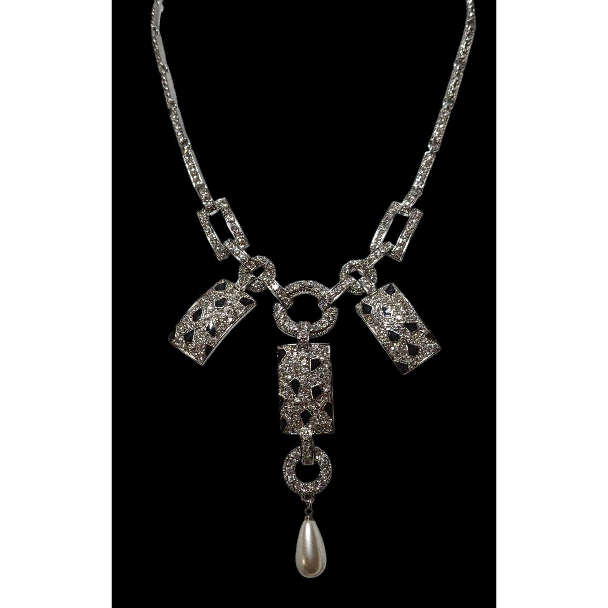 Other Retro Glam Silver Rhinestone Statement Necklace Size ONE SIZE - 2 Thumbnail