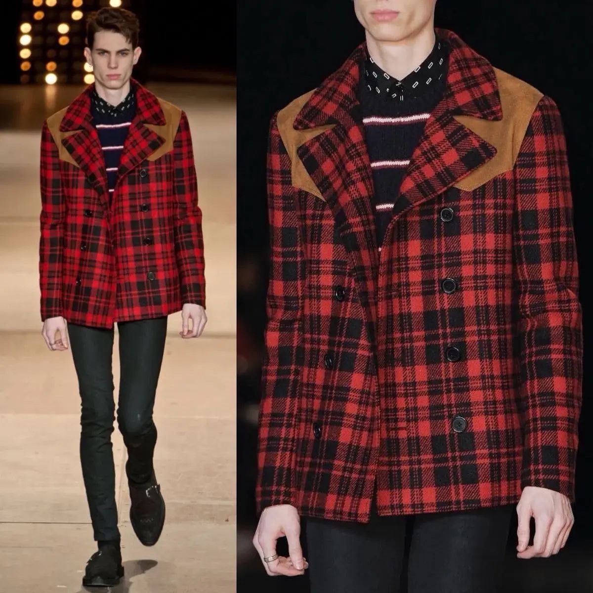 Saint Laurent Paris Runway FW14 SLP Hedi Slimane Western Coat Checked Suede Size US M / EU 48-50 / 2 - 2 Thumbnail
