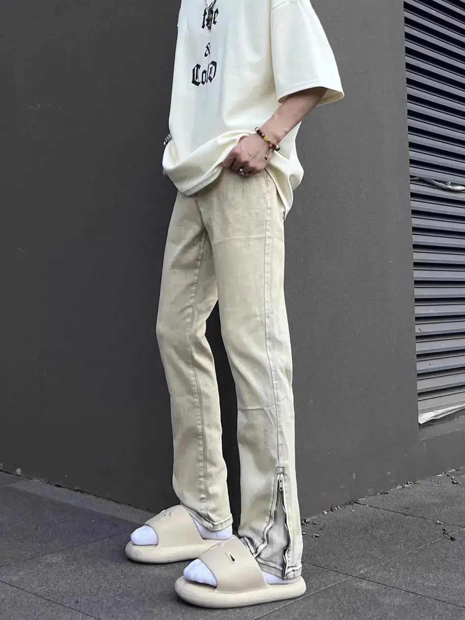 Japanese Brand Retro slim fit zipper split straight leg jeans Size US 32 / EU 48 - 1 Thumbnail