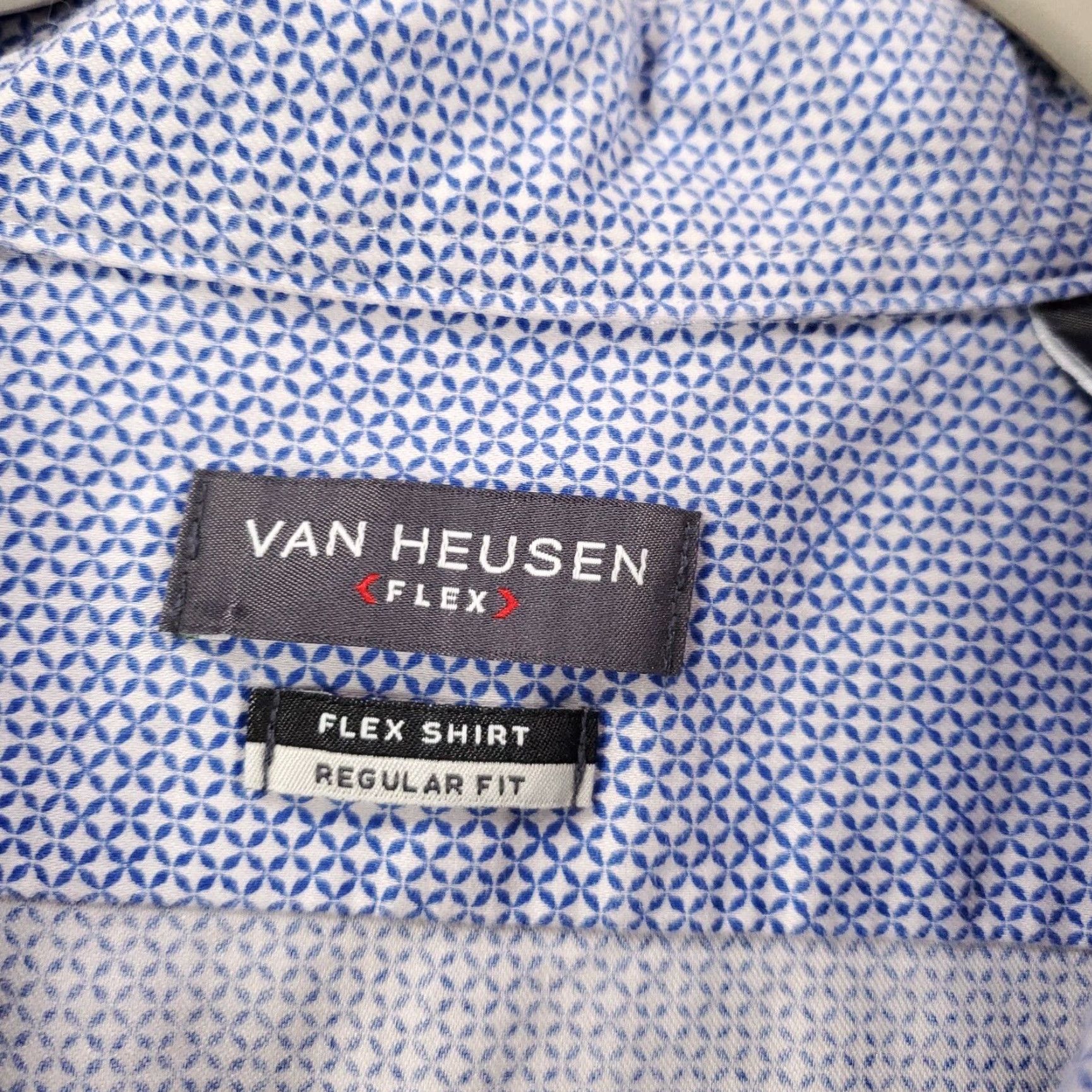 Van Heusen Van Huesen Flex Shirt Men 18 Button-Up Geometric Diamonds Blue Regular Size US XXL / EU 58 / 5 - 5 Thumbnail