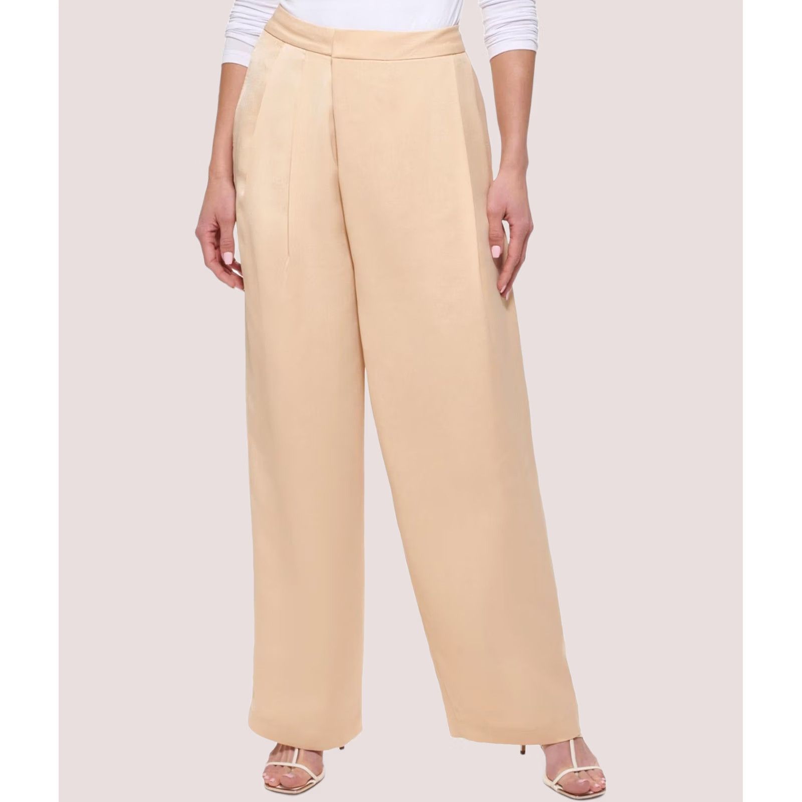 DKNY DKNY Womens High Rise Pleated Straight Leg Casual Pants, medbeige, Petite, 16P Size 38" / US 16 / IT 52 - 1 Thumbnail