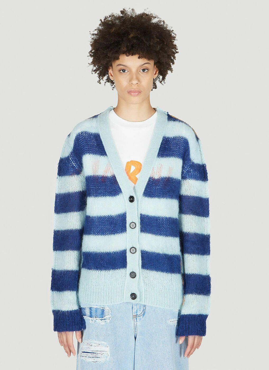 image of Marni O1W1Db10524 Striped Cardigan In Blue, Women's (Size 2XL)