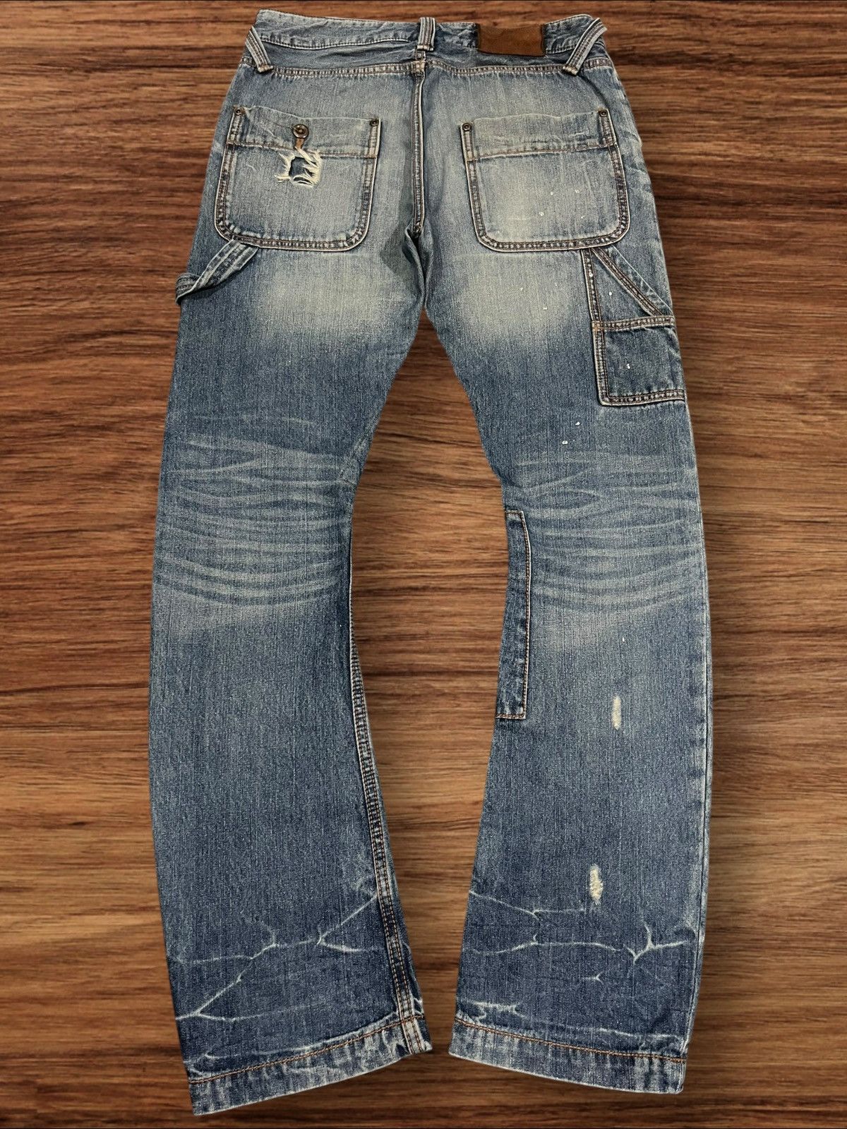 If Six Was Nine × Japanese Brand × Le Grande Bleu (L.G.B.) Burnout Social Sculpture Damaged Carpenter Cracked Leg Jeans Size US 30 / EU 46 - 2 Thumbnail