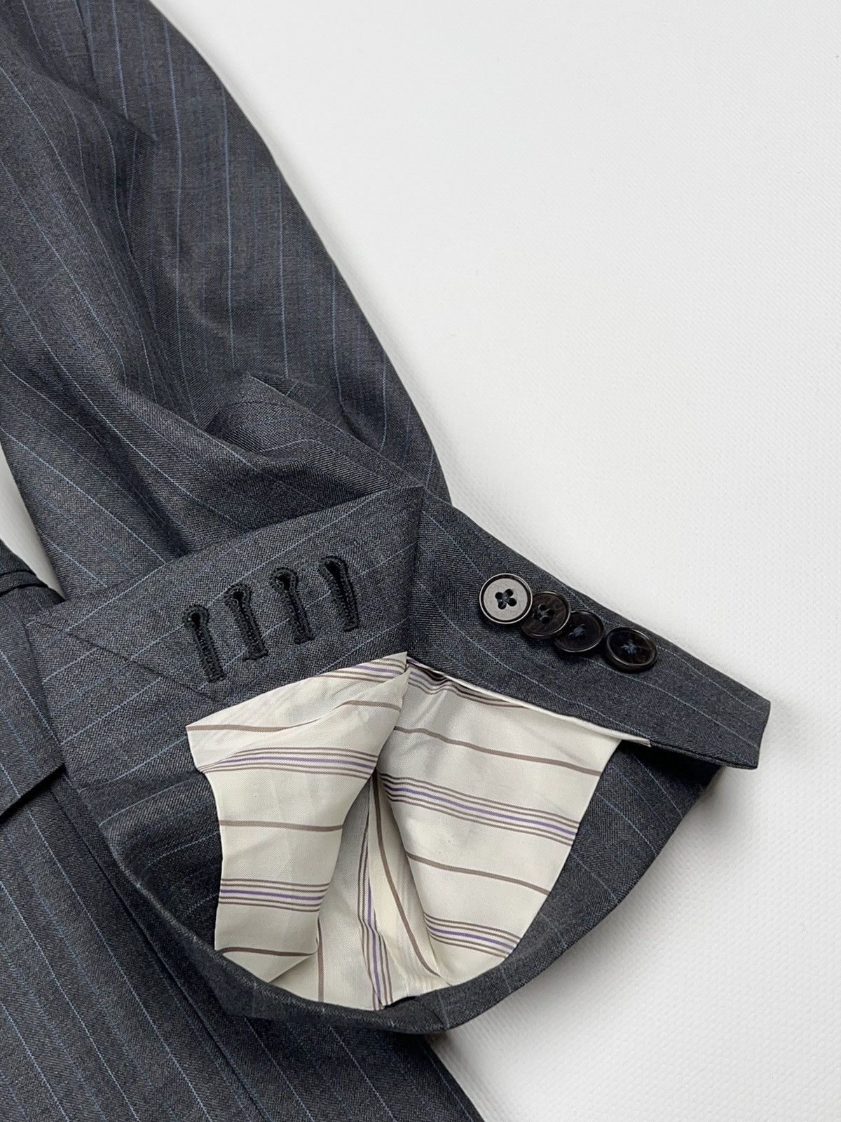 Ermenegildo Zegna Ermenegildo Zegna Su Misura Stripped Suit Wool Silk Size 46L - 9 Thumbnail