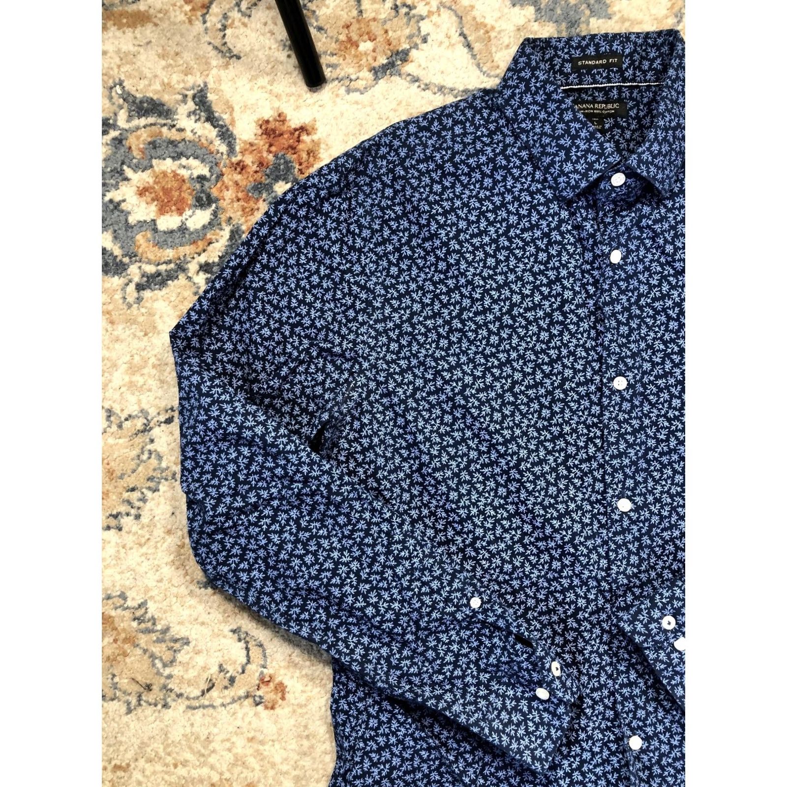 Banana Republic Banana Republic Shirt Mens LT Blue Floral Non Iron Long Sleeve Button Up Size US L / EU 52-54 / 3 - 3 Thumbnail