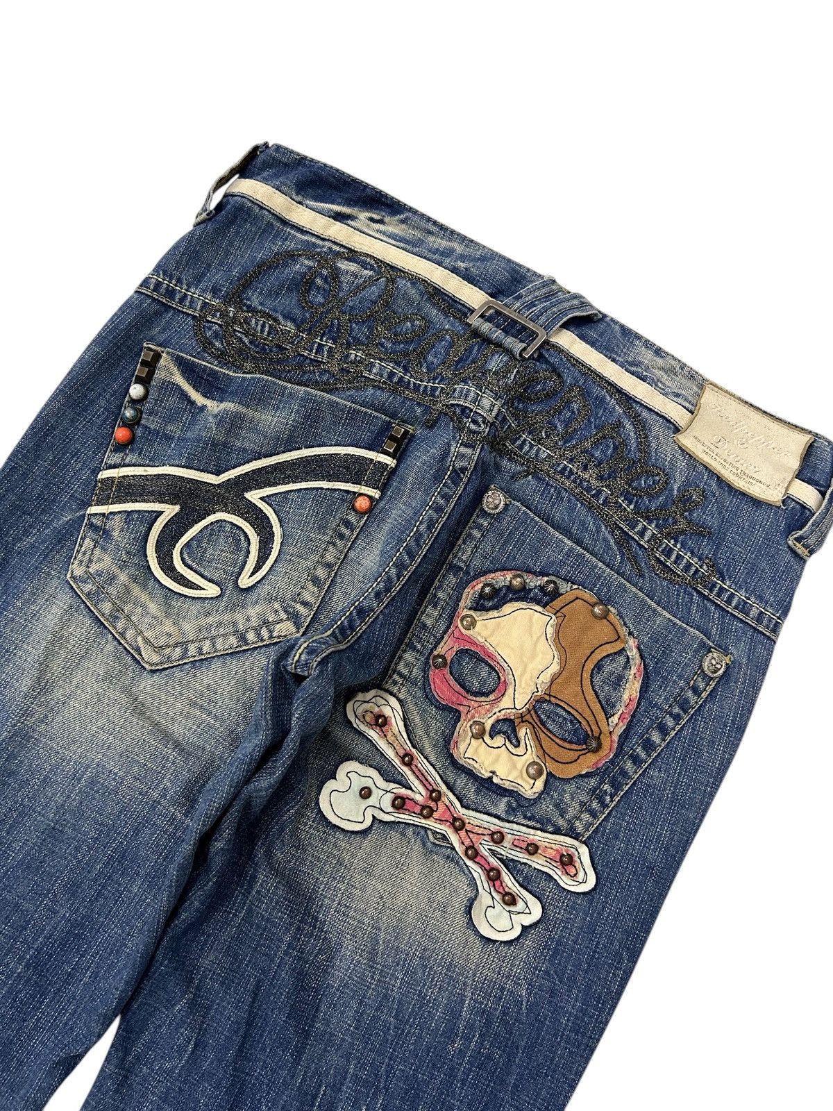 Japanese Brand × Vintage Flare Jeans Embroidered Skull Patch Distressed Denim Size US 32 / EU 48 - 4 Thumbnail