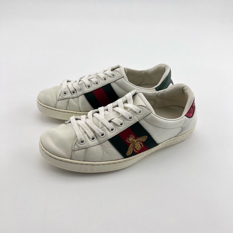 Gucci Gucci Ace Leather Sneakers in White and Green 0079 Size US 6.5 / EU 39-40 - 1 Thumbnail