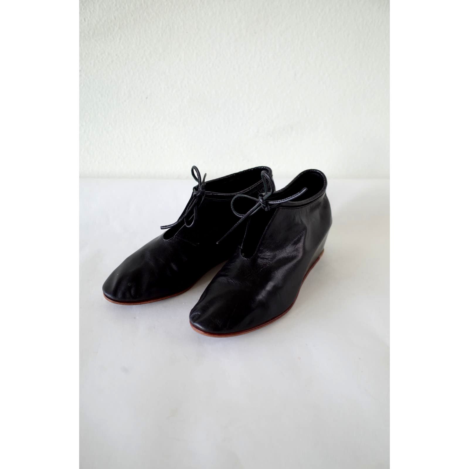 image of Martiniano Glove Leather Wedge Booties 38 7 7.5 in Black, Women's