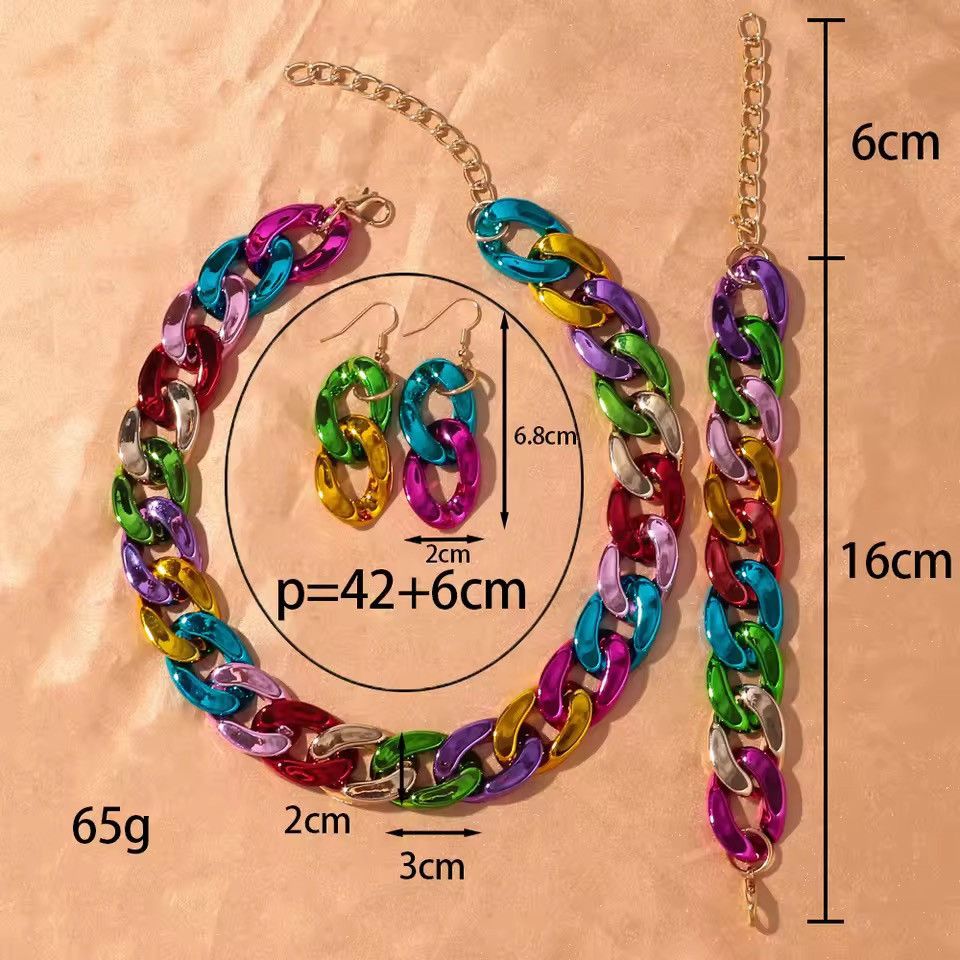 Other 4pcs/Set Acrylic Cuban Chain Necklace Bracelet Earrings Size ONE SIZE - 8 Thumbnail
