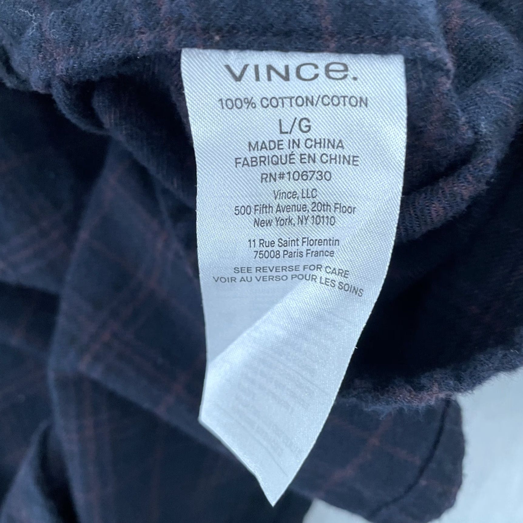 Vince Vince Men's Hoodie Adult Large Blue Plaid Sweater Henley Long Sleeve Cotton Casual Size US L / EU 52-54 / 3 - 7 Thumbnail