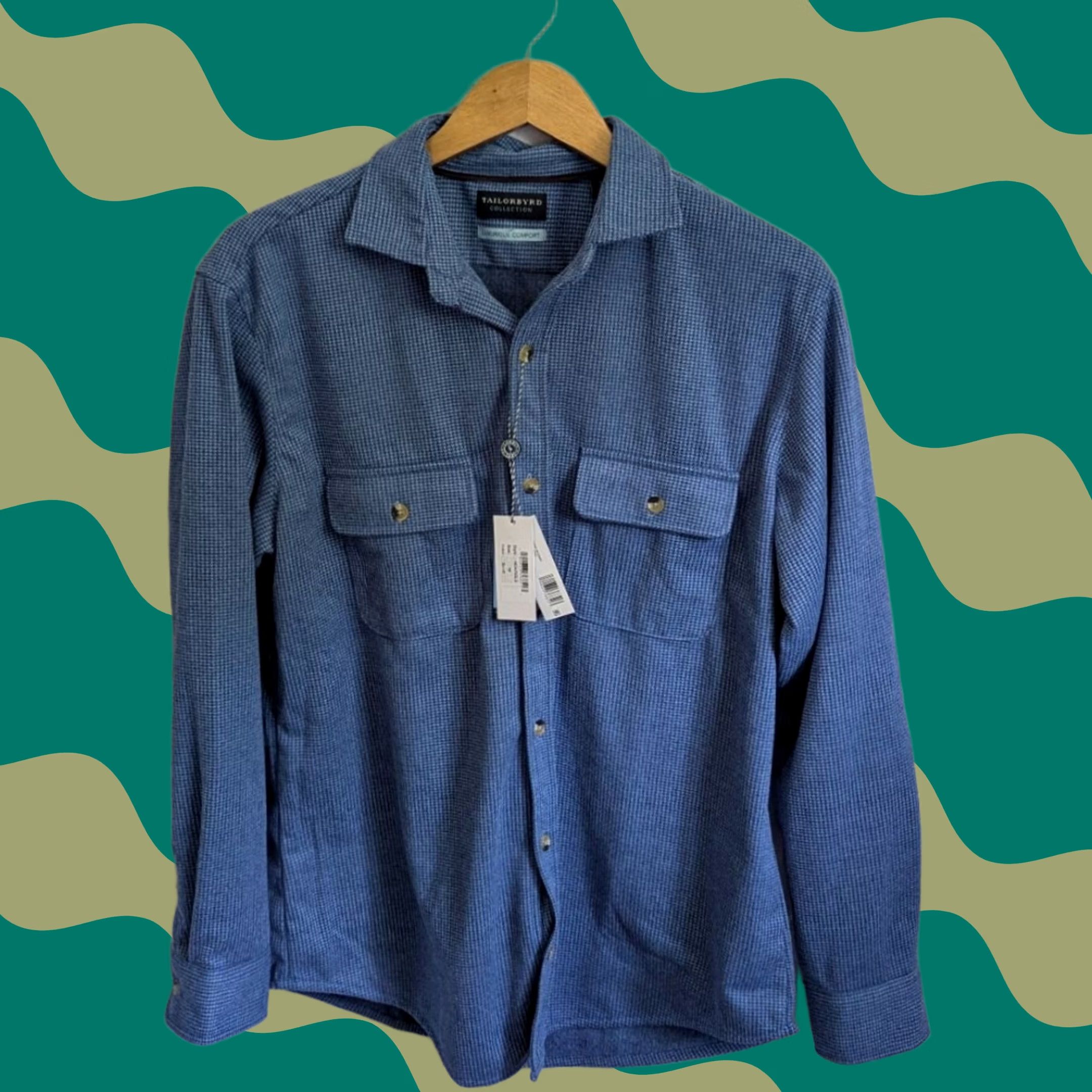 Tailorbyrd TAILORBYRD Blue Micro Houndstooth Over Shirt Men's M Layering 2 Way Stretch NWT Size US M / EU 48-50 / 2 - 1 Thumbnail