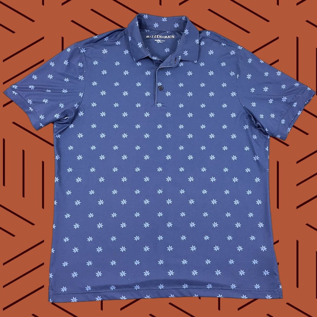 Mizzen+Main Mizzen + Main Polo Shirt Mens Medium Blue Floral Golf Performance Stretch Sport Shirt Size US M / EU 48-50 / 2 - 1 Thumbnail