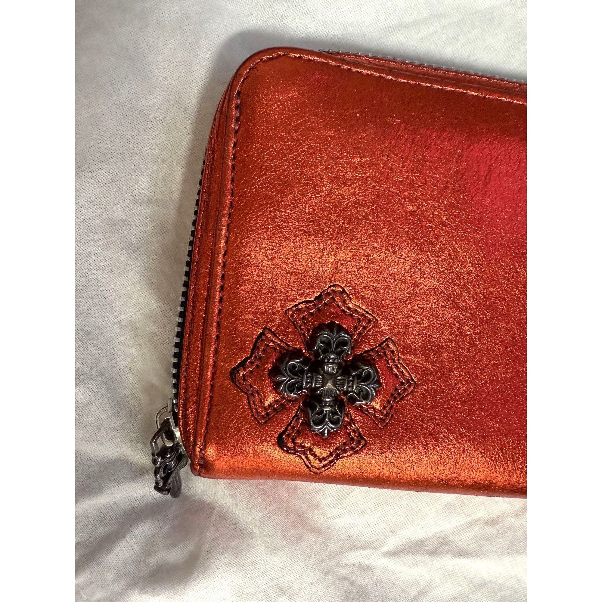 Chrome Hearts Chrome Hearts Red Metallic Leather Zipper Wallet With Cross Size ONE SIZE - 4 Thumbnail