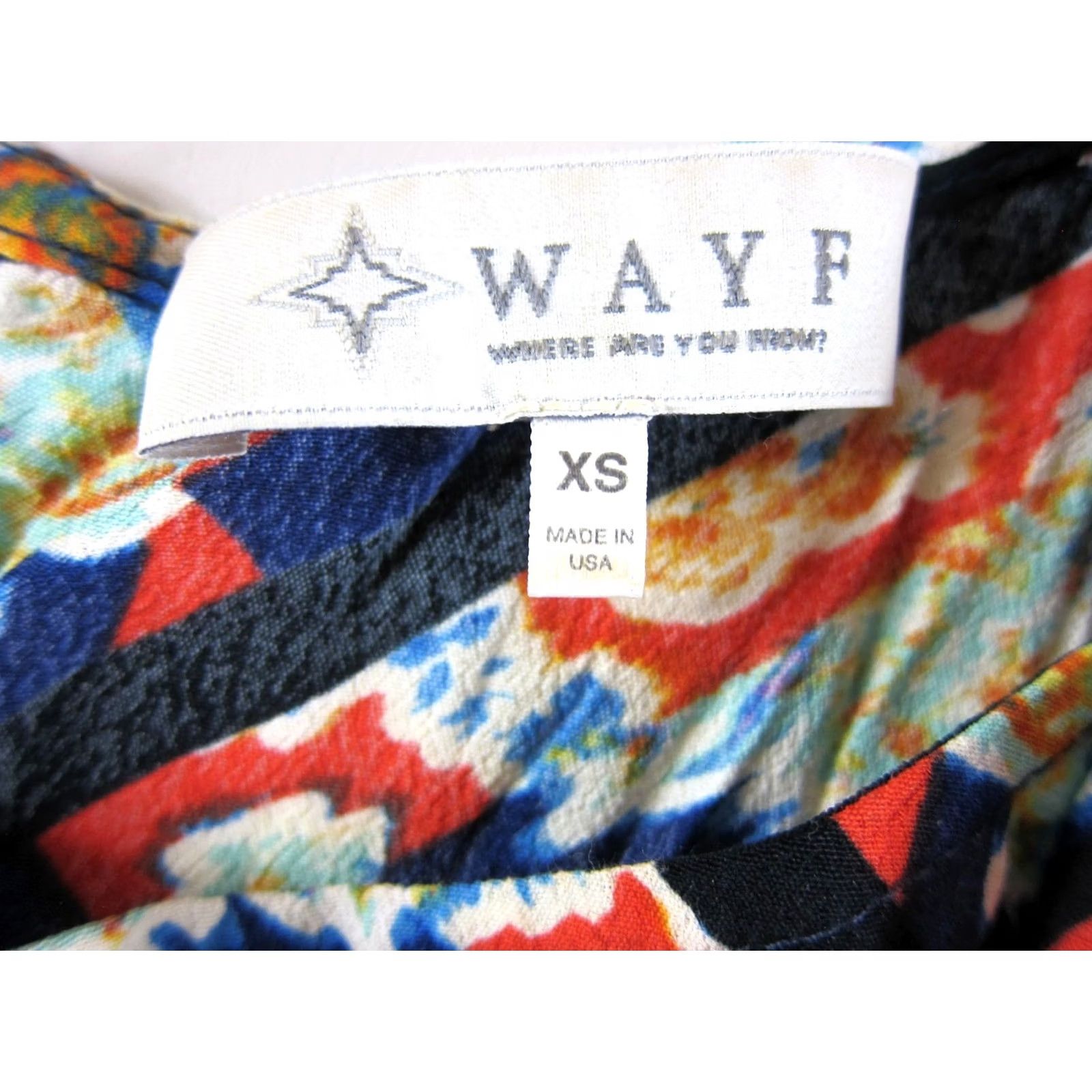 Vintage WAYF Shirt Dress XS Blue Orange Yellow Abstract Rayon Long Sleeve Shift Tunic Size XS / US 0-2 / IT 36-38 - 3 Thumbnail