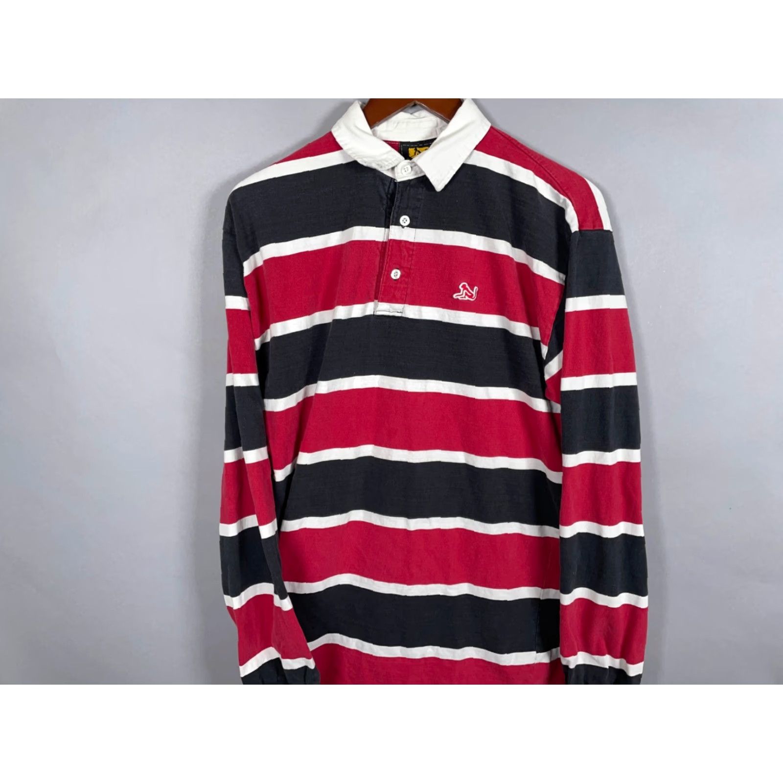 Vintage VINTAGE Drunknmunky Rugby Polo Shirt Long Sleeve Men XL Red Black Striped 90s Retro Cotton-Poly blend Embroidered Collar Polo Shirt Mens Size US XL / EU 56 / 4 - 4 Thumbnail