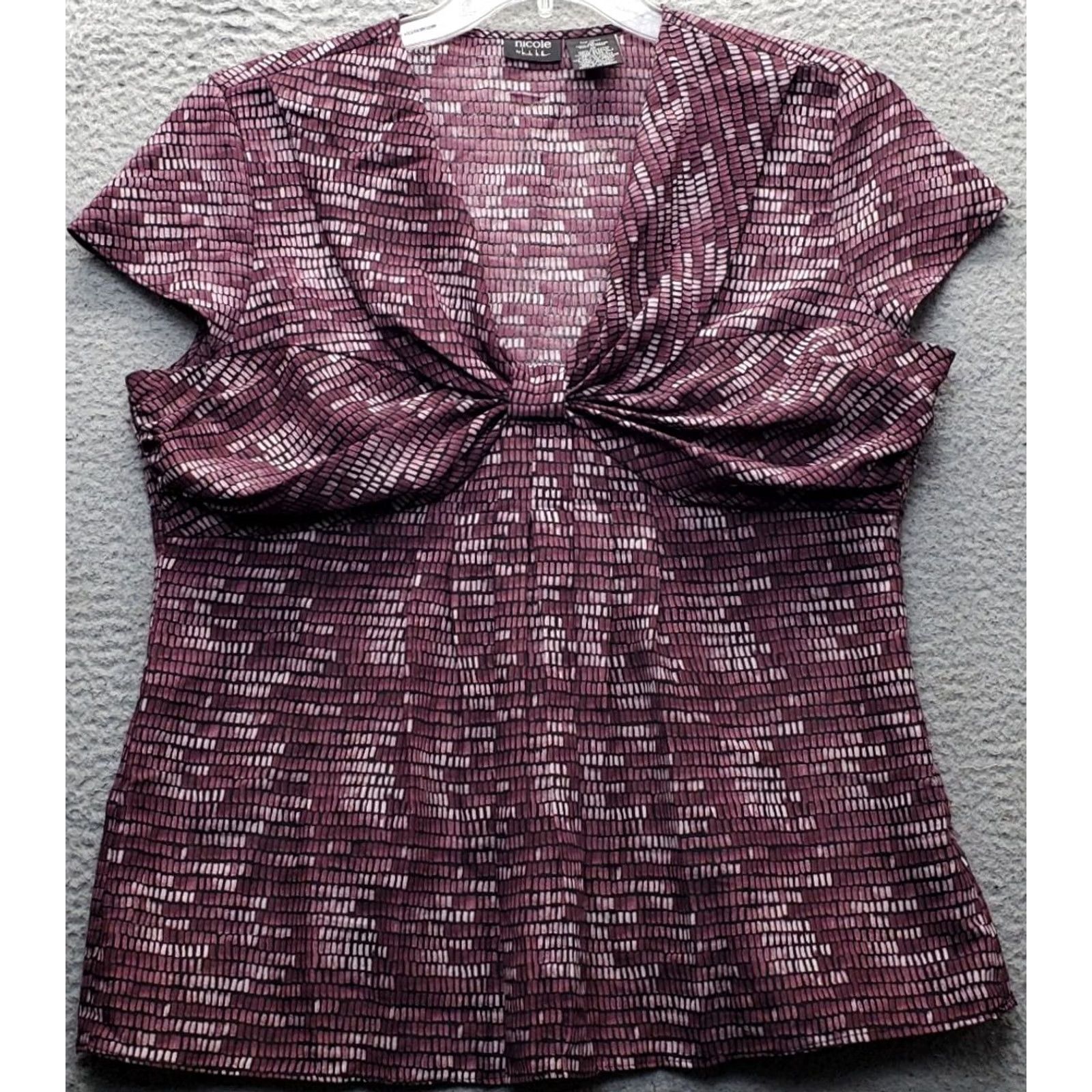 Nicole Miller Nicole Miller Blouse Womens 14 Multicolor Geometric Cap Sleeve V Neck Bow Top Size XL / US 12-14 / IT 48-50 - 2 Thumbnail