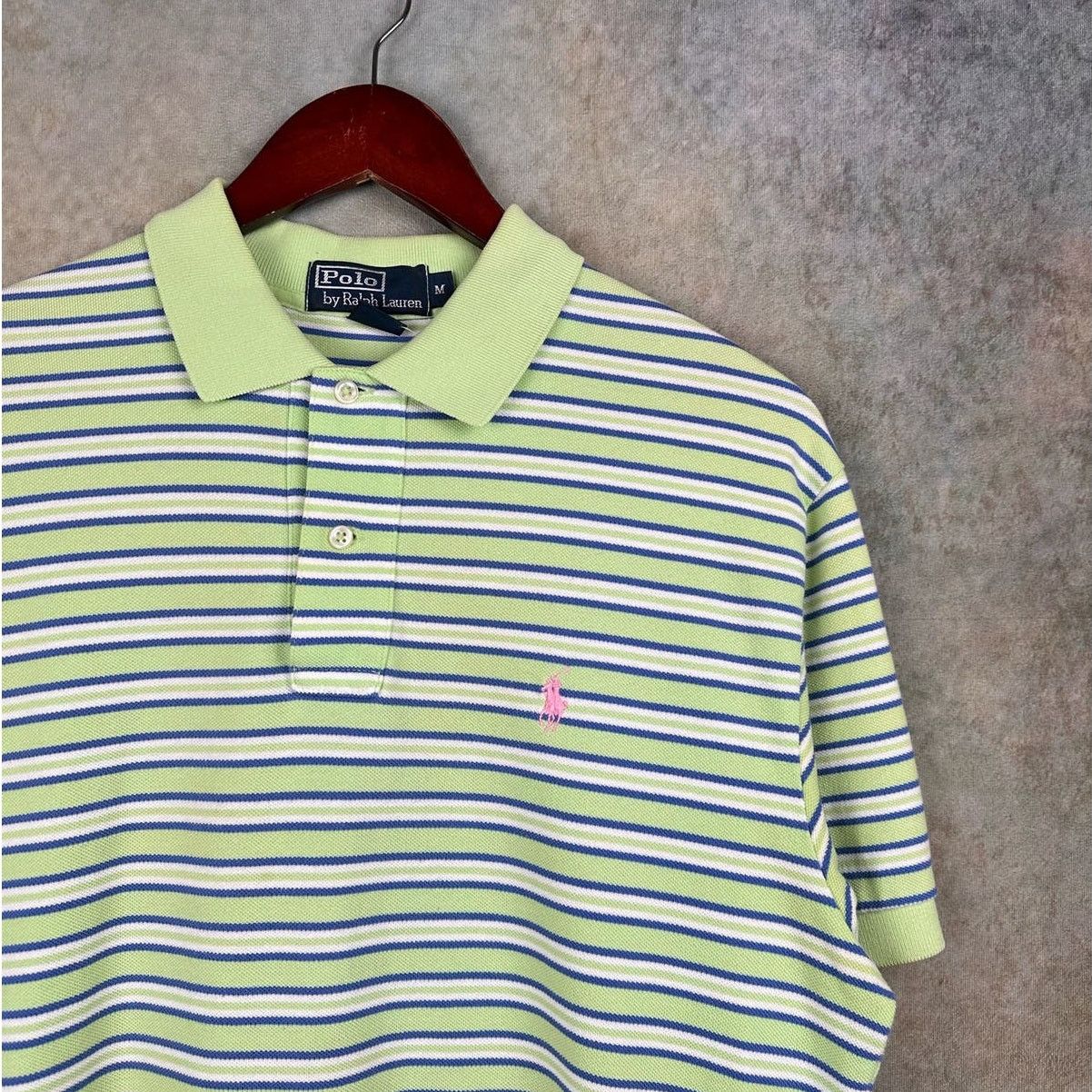 Polo Ralph Lauren × Vintage Vintage Polo Ralph Lauren Striped Polo Shirt Sz M Green Size US M / EU 48-50 / 2 - 4 Thumbnail