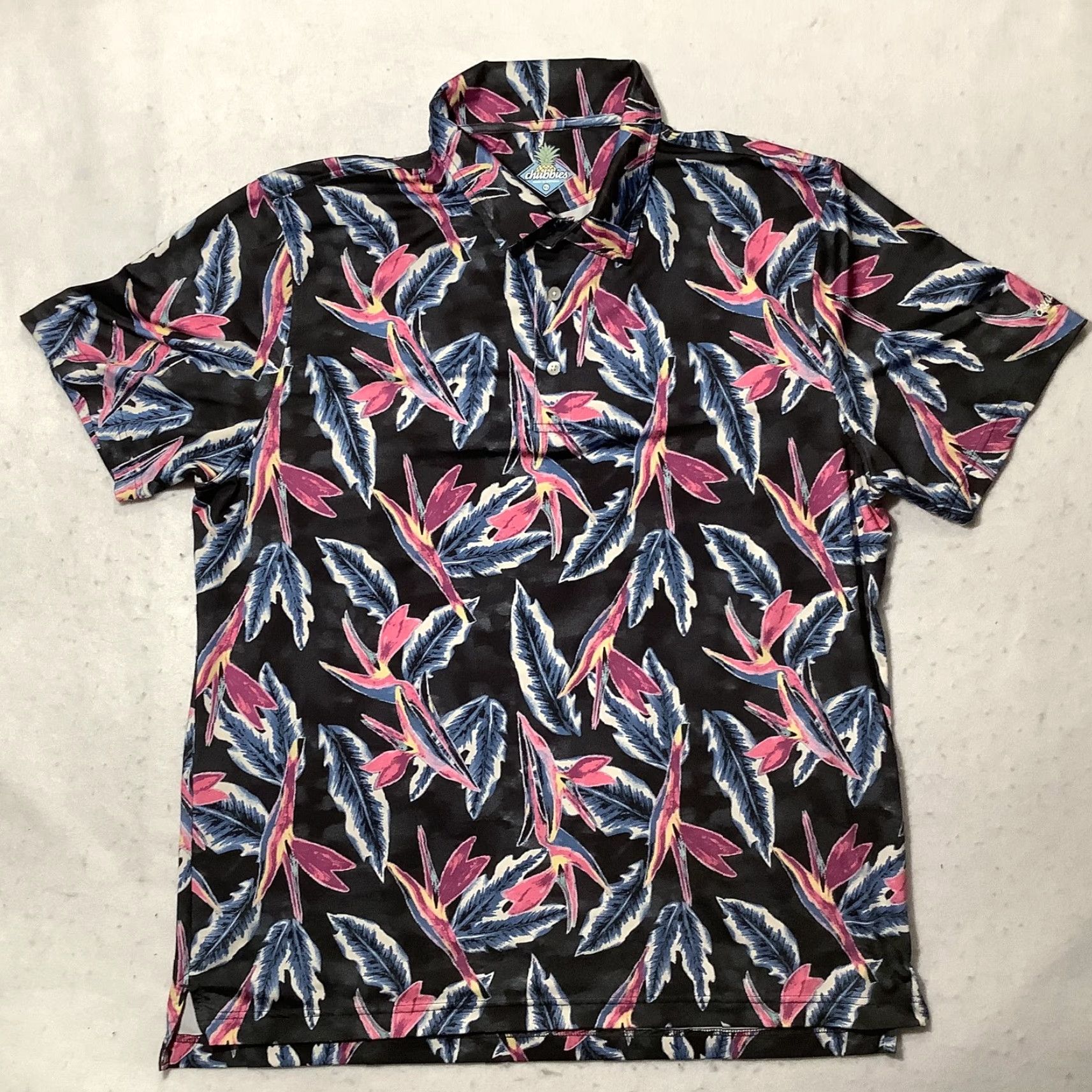 Chubbies Chubbies Polo Shirt Mens XL Black Tropical Bird Paradise Floral Performance Stretch Moisture Wicking Quick-Dry Bamboo Polyester Spandex Size US XL / EU 56 / 4 - 2 Thumbnail