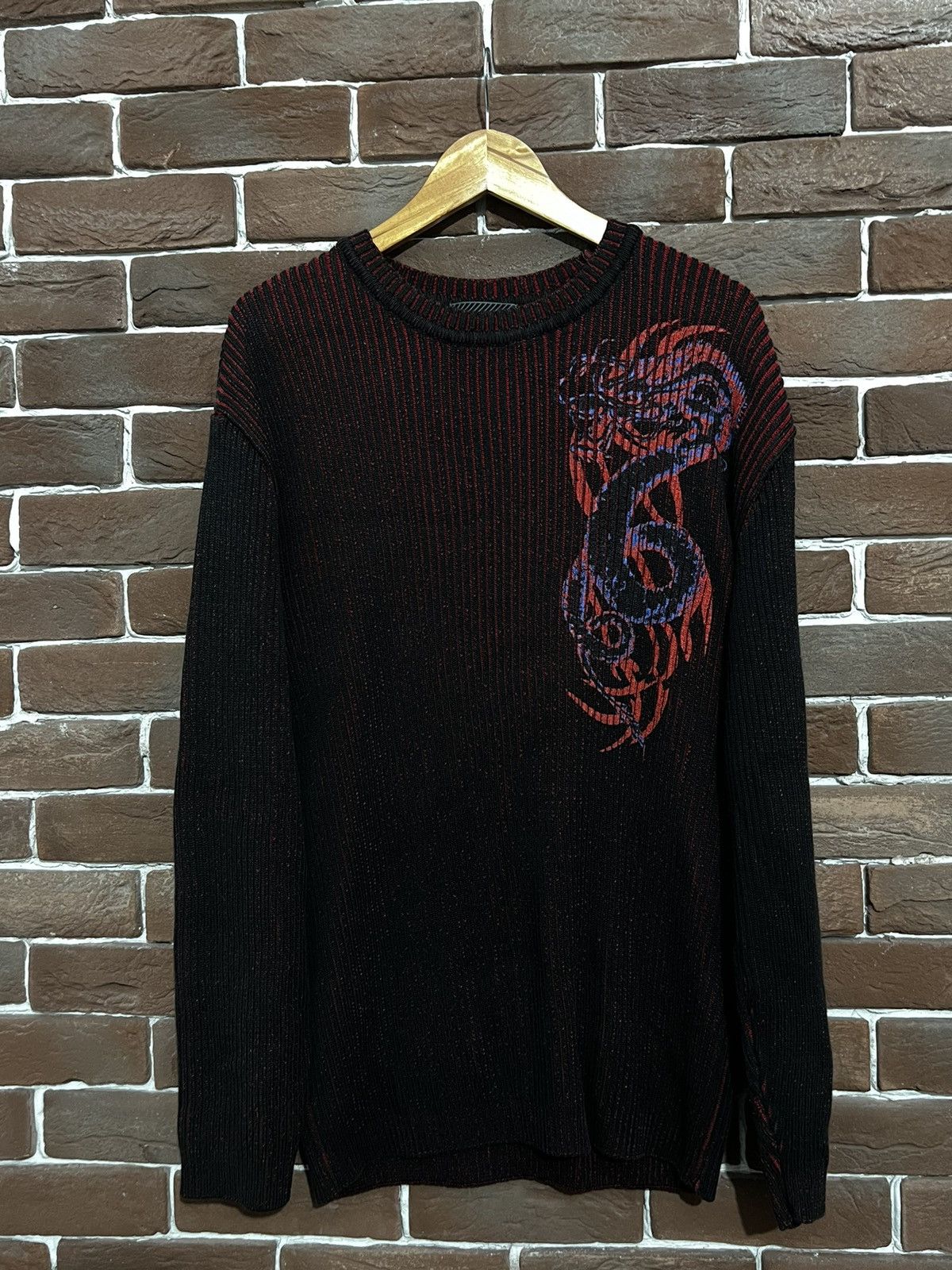 Japanese Brand Vintage Y2k AvantGarde Tribal Dragon Sweater Rare Streetwear Size US XL / EU 56 / 4 - 1 Thumbnail