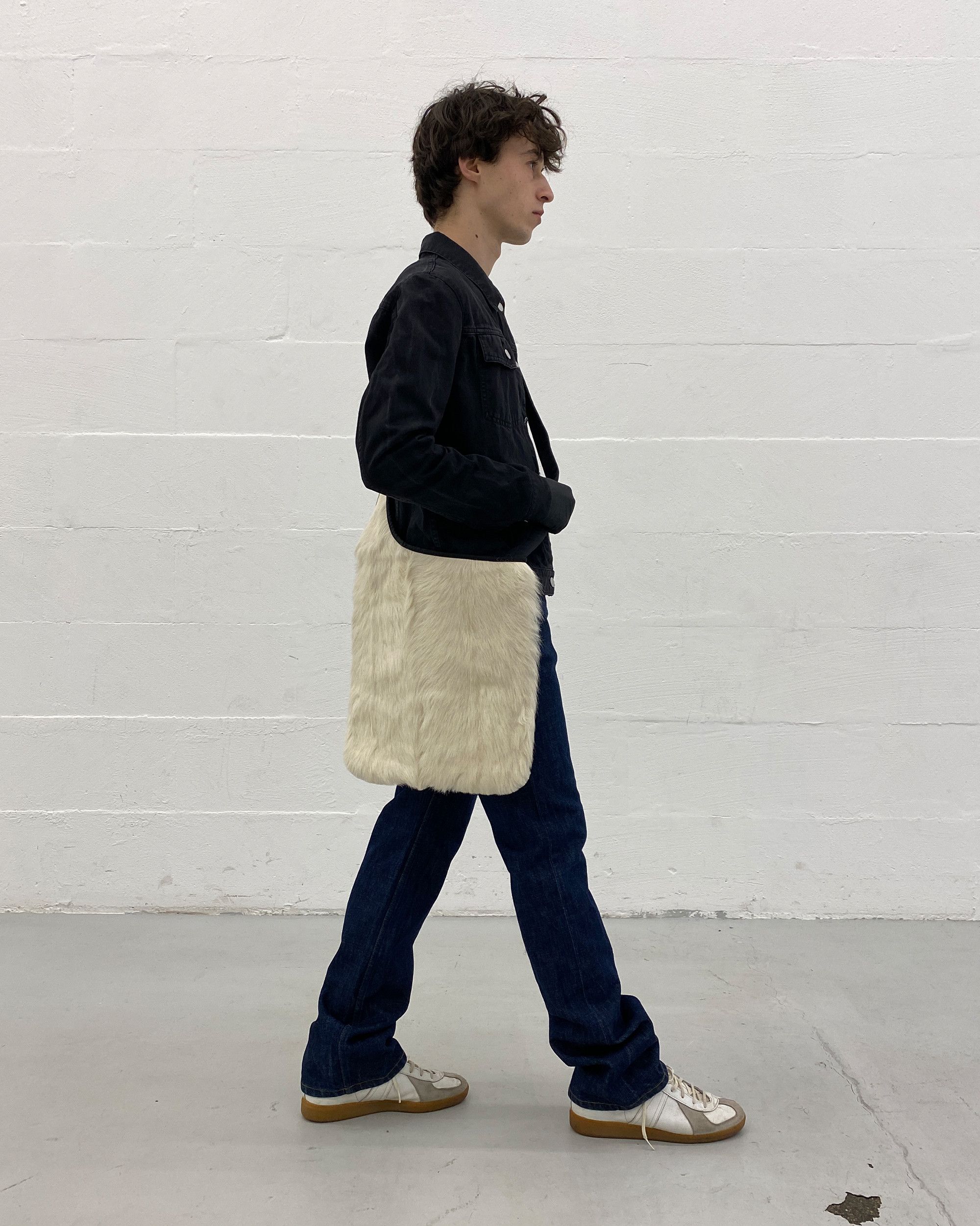 image of Prada Aw1999 Goat Fur Shoulder Bag in White, Men's
