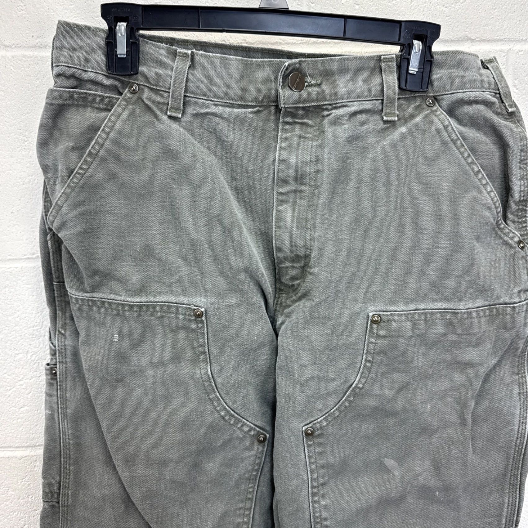 VINTAGE Carhartt Pants Men 34x32 Green Canvas 5-Pocket Dungaree Double Knee Workwear Casual 90s Grunge Mens