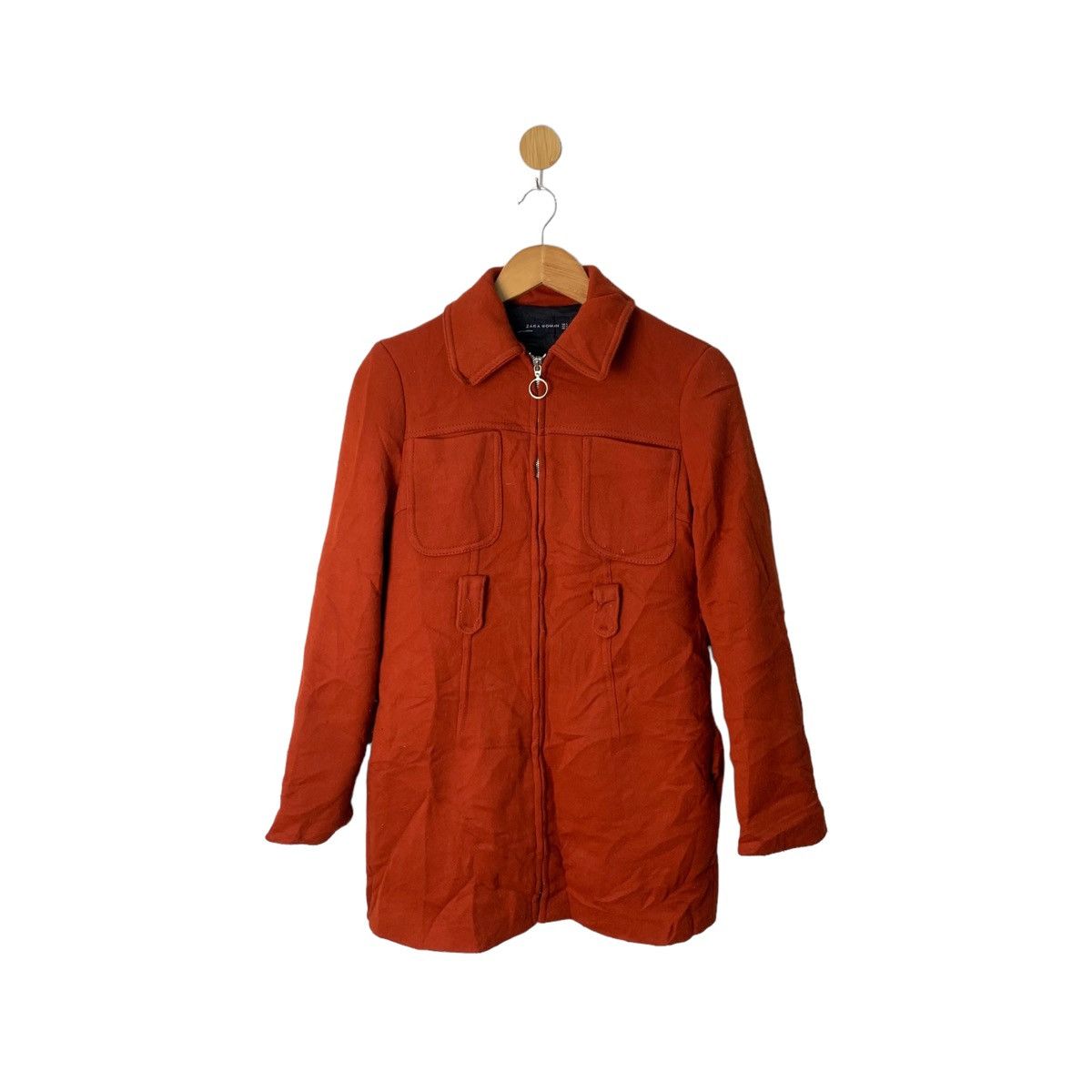 Image of Designer Zara Women Wool Jacket Woolen in Orange (Size XS)