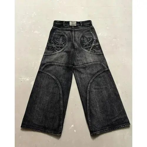 Jean Retro Wash Baggy Embroidered Straight Jeans Size US 32 / EU 48 - 3 Thumbnail