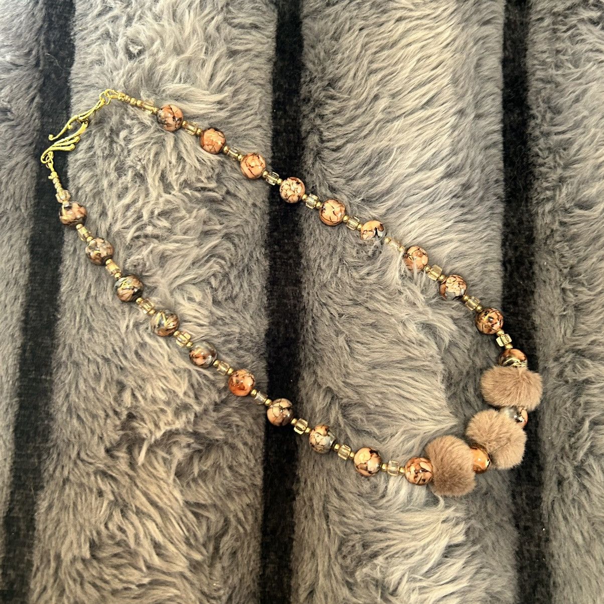Handmade Handcrafted brown tone faux fur art glass bead necklace Size ONE SIZE - 8 Thumbnail