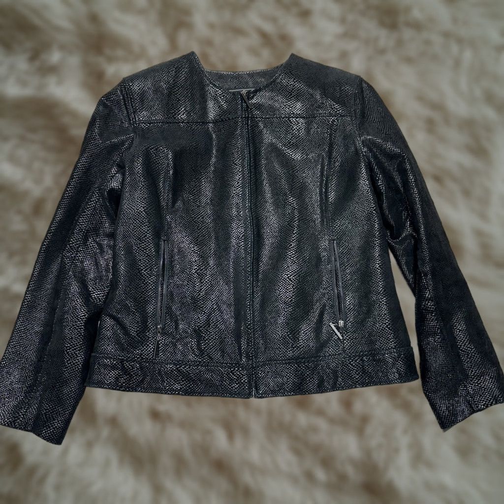 Vintage Terry Lewis Leather Jacket Women Snake Print Collarless Zip M Black Crewile? Size M / US 6-8 / IT 42-44 - 1 Thumbnail
