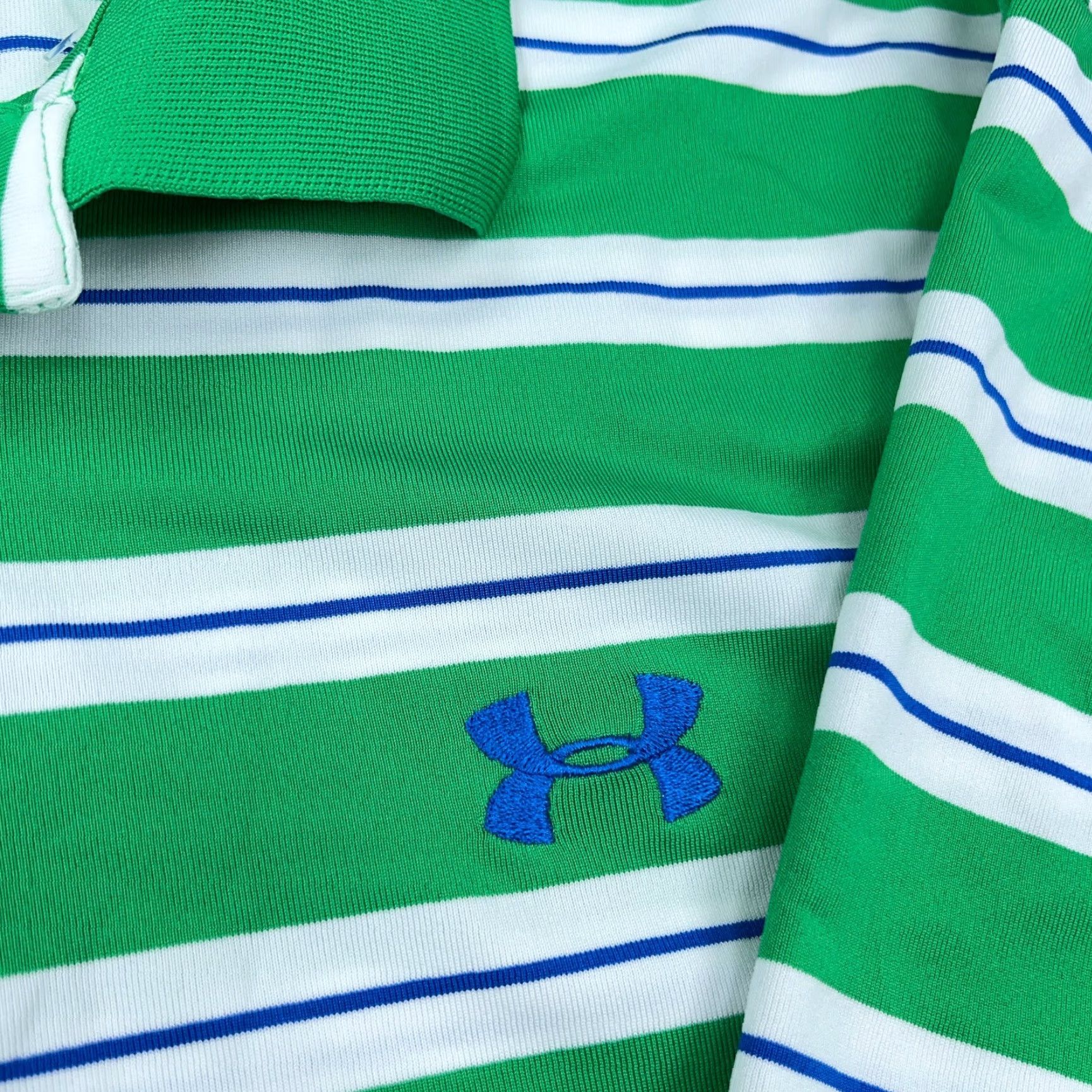 Under Armour Under Armour Polo Shirt Men XL Green Striped Performance Quick Dry Golf A54 Size US XL / EU 56 / 4 - 3 Thumbnail