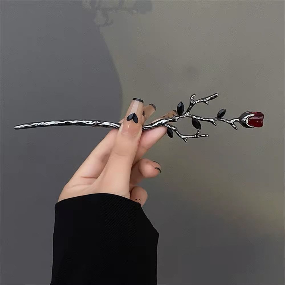 Vintage Red Rose Flower Hair Stick Hairpins 🌹 Size ONE SIZE - 2 Thumbnail
