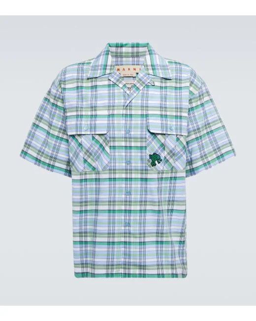 o1w1db10524 Checked Cotton Bowling Shirt in Blue
