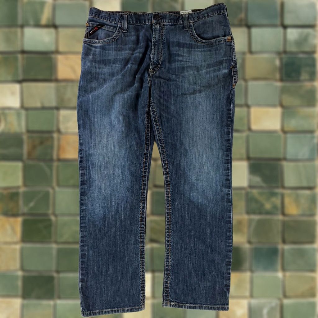 Ariat Ariat Jeans FR M4 Low Rise Boot Blue Mens 40x32 (40x31 Actual) Jeans Regular Men Blue 40 31 Flame-Resistant Straight Size US 40 / EU 56 - 1 Thumbnail