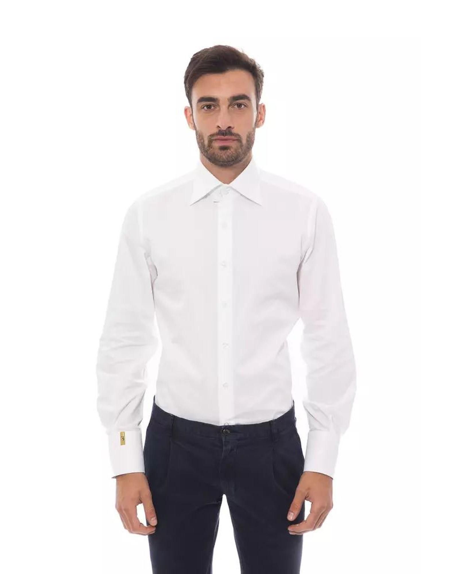 Image of Billionaire Couture Embroidered Monogram Cotton Shirt in White, Men's (Size XL)