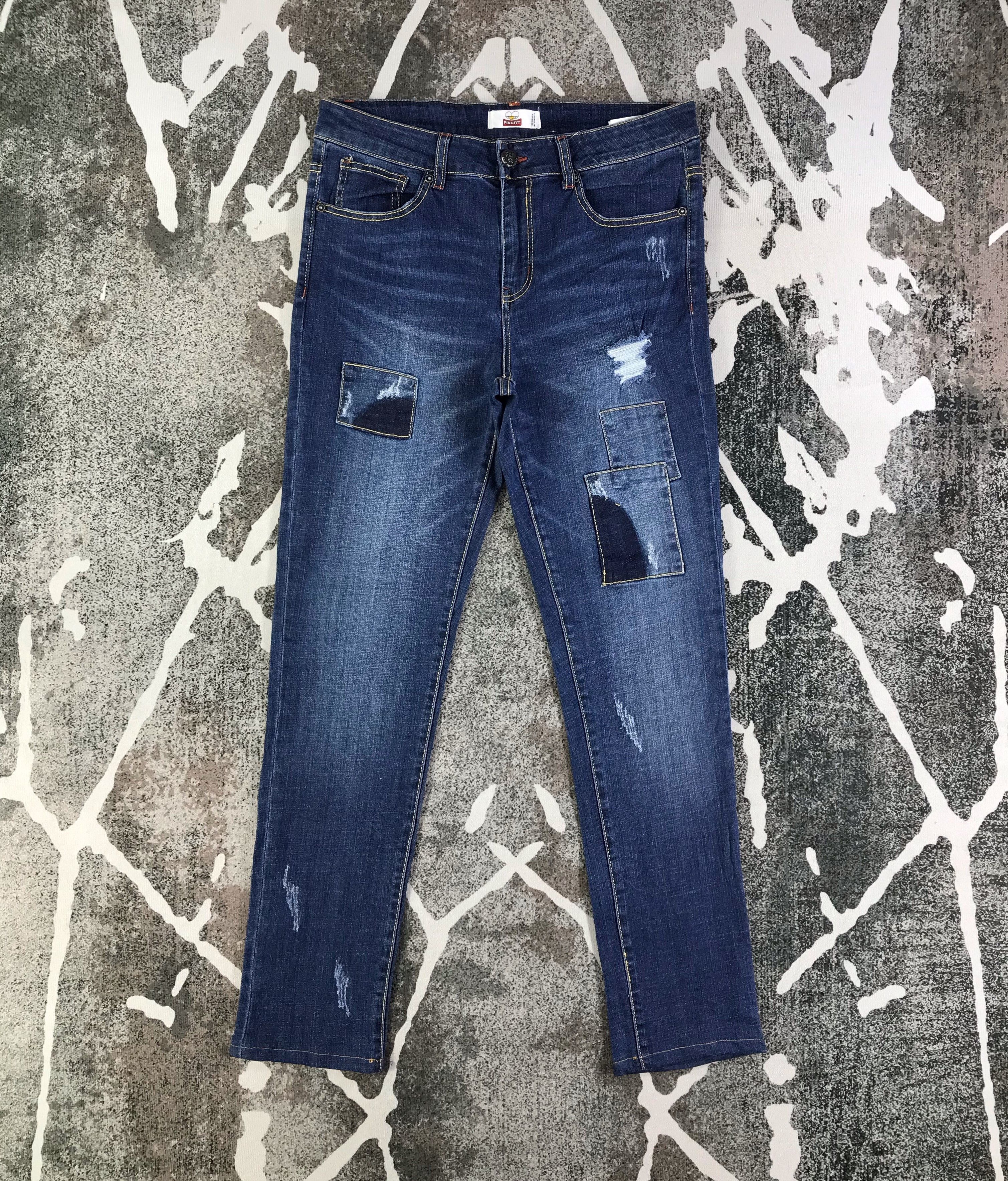 Japanese Brand Pin & Fit Patchwork Skinny Jeans KJ2042 Size US 33 - 1 Thumbnail