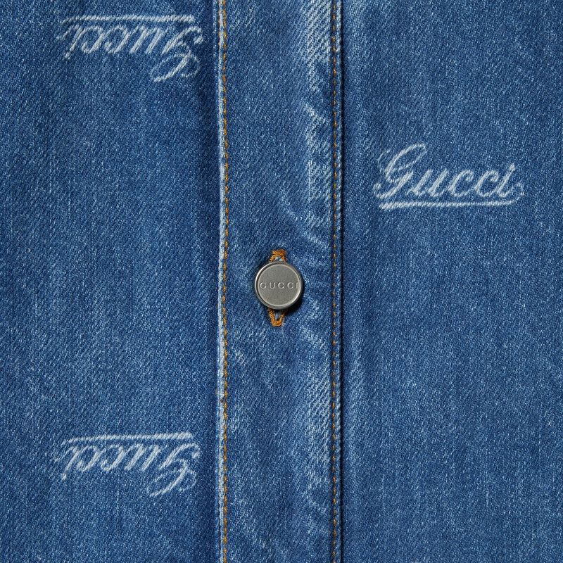 Gucci o1loc1c1125 792629 Denim Shirt With Lasered Gucci Detail Size US M / EU 48-50 / 2 - 2 Thumbnail