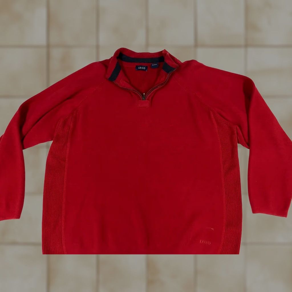 Izod IZOD Sweater Pullover 1/4 Zip Red Knit Mock Neck Mens M Regular Logo 90s 2000s Vintage? Size US M / EU 48-50 / 2 - 1 Thumbnail