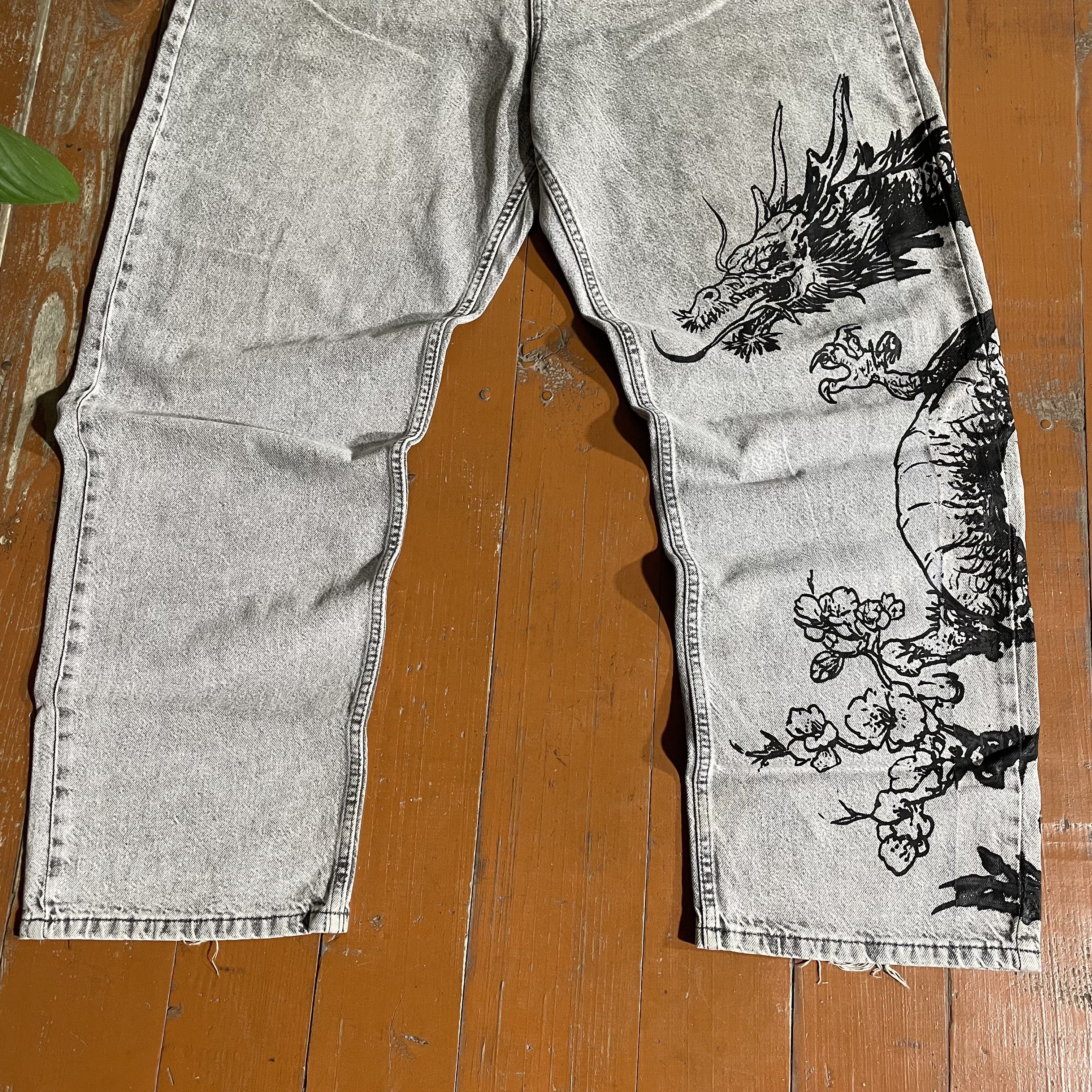 Other Custom pants baggy fit art Dragon distressed alt rare Size US 36 / EU 52 - 3 Thumbnail