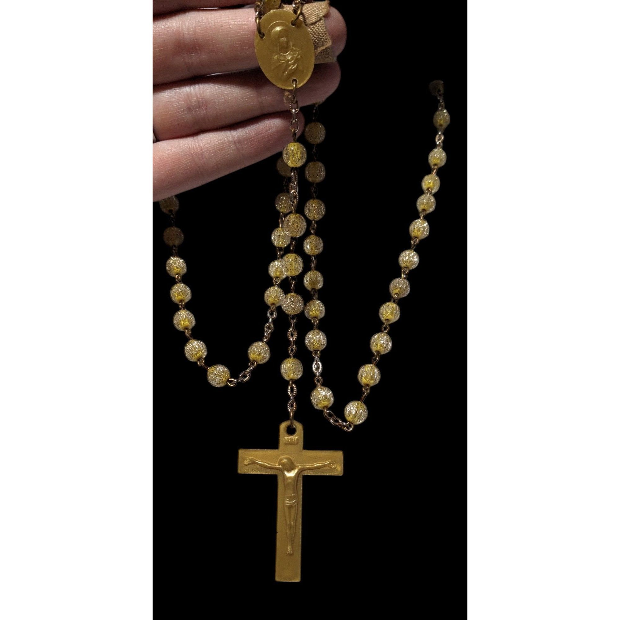 Other Gold Tone Yellow Glitter Beaded Rosary Necklace Size ONE SIZE - 2 Thumbnail