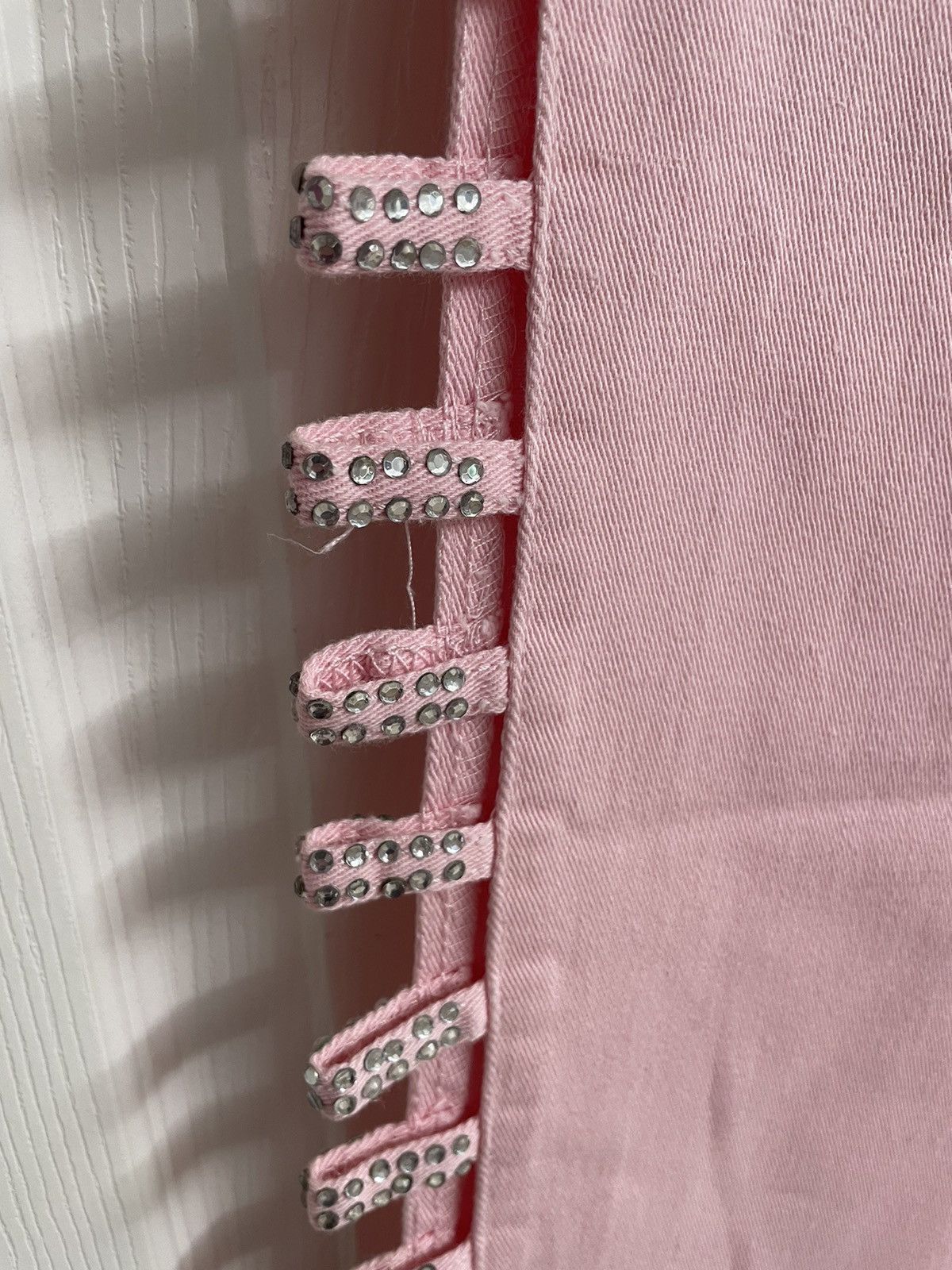 Vintage Platinum Plush Open Leg Rhinestone Jeans Pink New Size 15 Size 38" / US 16 / IT 52 - 3 Thumbnail