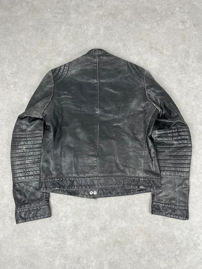 Vintage 2000s Massimo Rebecchi Biker Black Eroded Leather Jacket Size US S / EU 44-46 / 1 - 6 Thumbnail