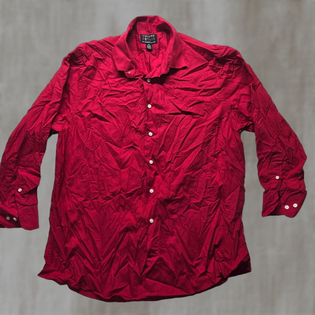 Alexander Julian Alexander Julian Colours Solid Red Long Sleeve Button Up Dress Shirt XL Mens Front Collared Button-Down 17 in Red Colorful 90s (if applicable) Size US XL / EU 56 / 4 - 1 Thumbnail