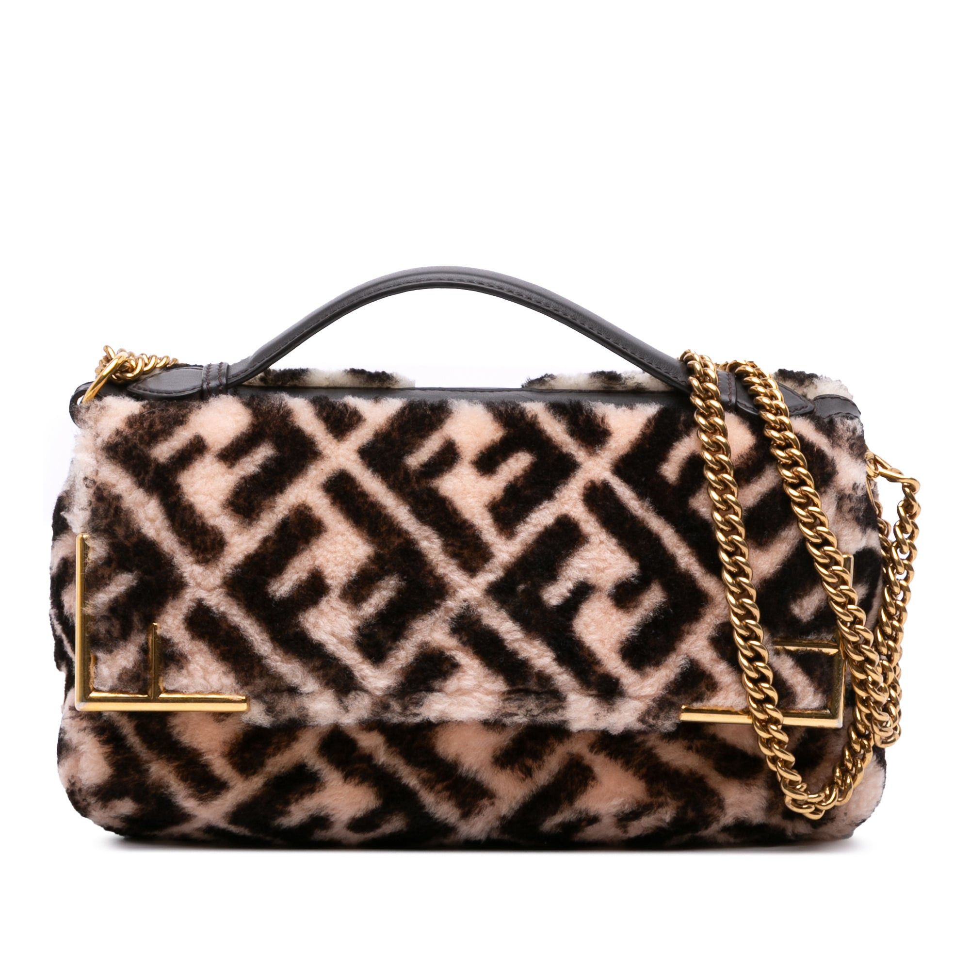 Fendi Zucca Shearling Double F Baguette Satchel Size ONE SIZE - 1 Thumbnail