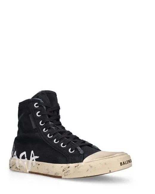 Balenciaga o1bcso1str1224 Paris High Top Graffiti Sneakers in Black Size US 7 / EU 40 - 4 Thumbnail
