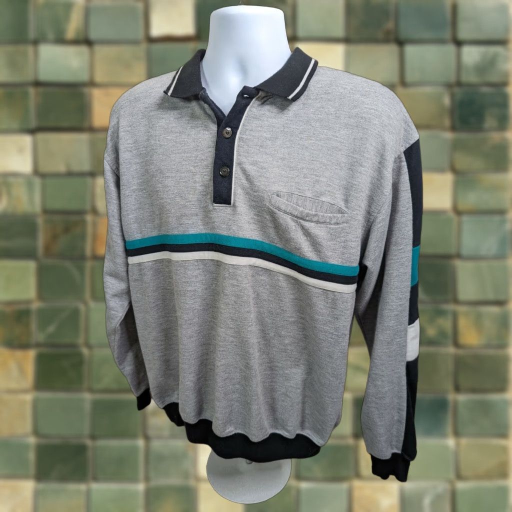 Vintage VINTAGE Knightsbridge Striped Polo Sweatshirt Size L Gray 80s 90s Mens Womens Unisex Adults Sweatshirt Polo Shirt Size US L / EU 52-54 / 3 - 1 Thumbnail